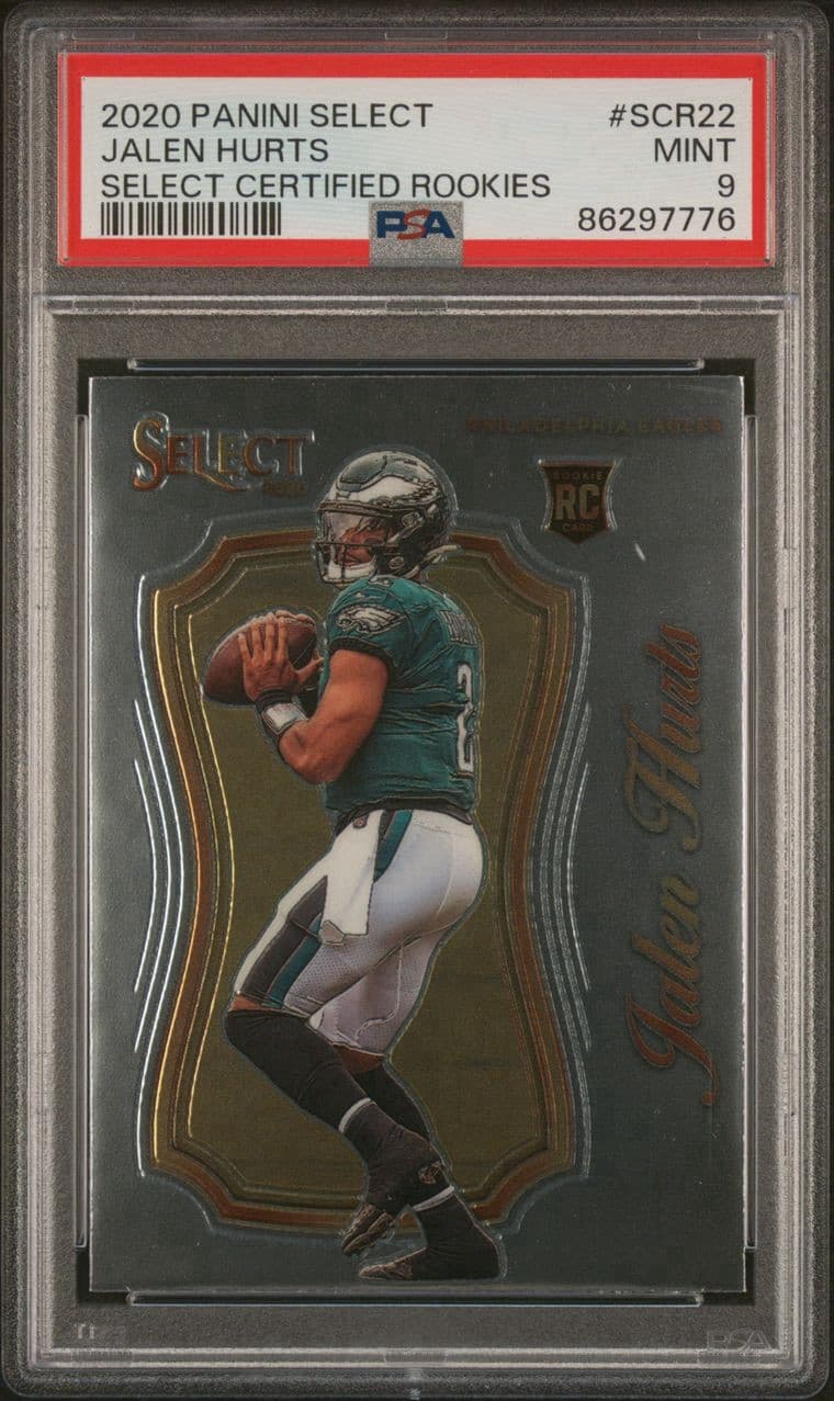 2020 Panini Select - Select Certified Rookies #SCR-22 Jalen Hurts (RC). PSA 9.