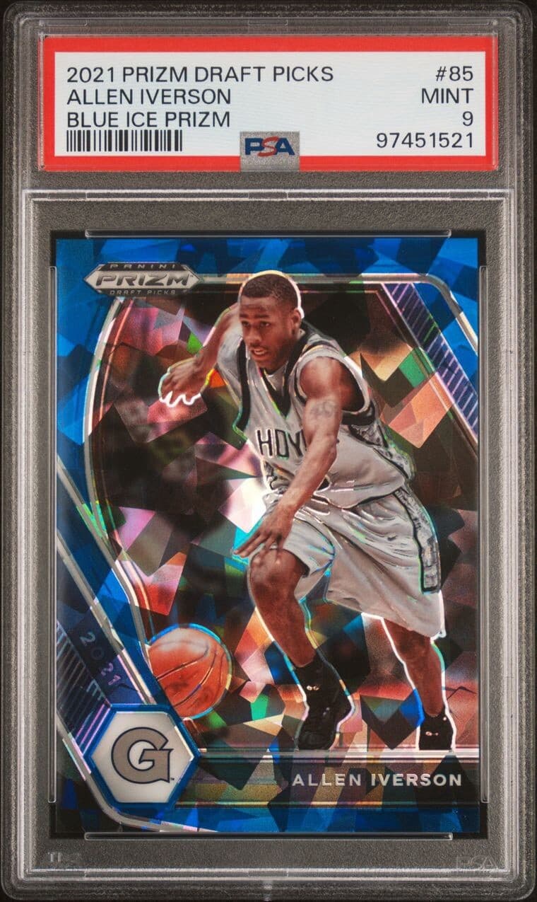 2021-22 Prizm Draft Picks - Blue Ice Prizm #85 Allen Iverson /99. PSA 9. Pop 2.