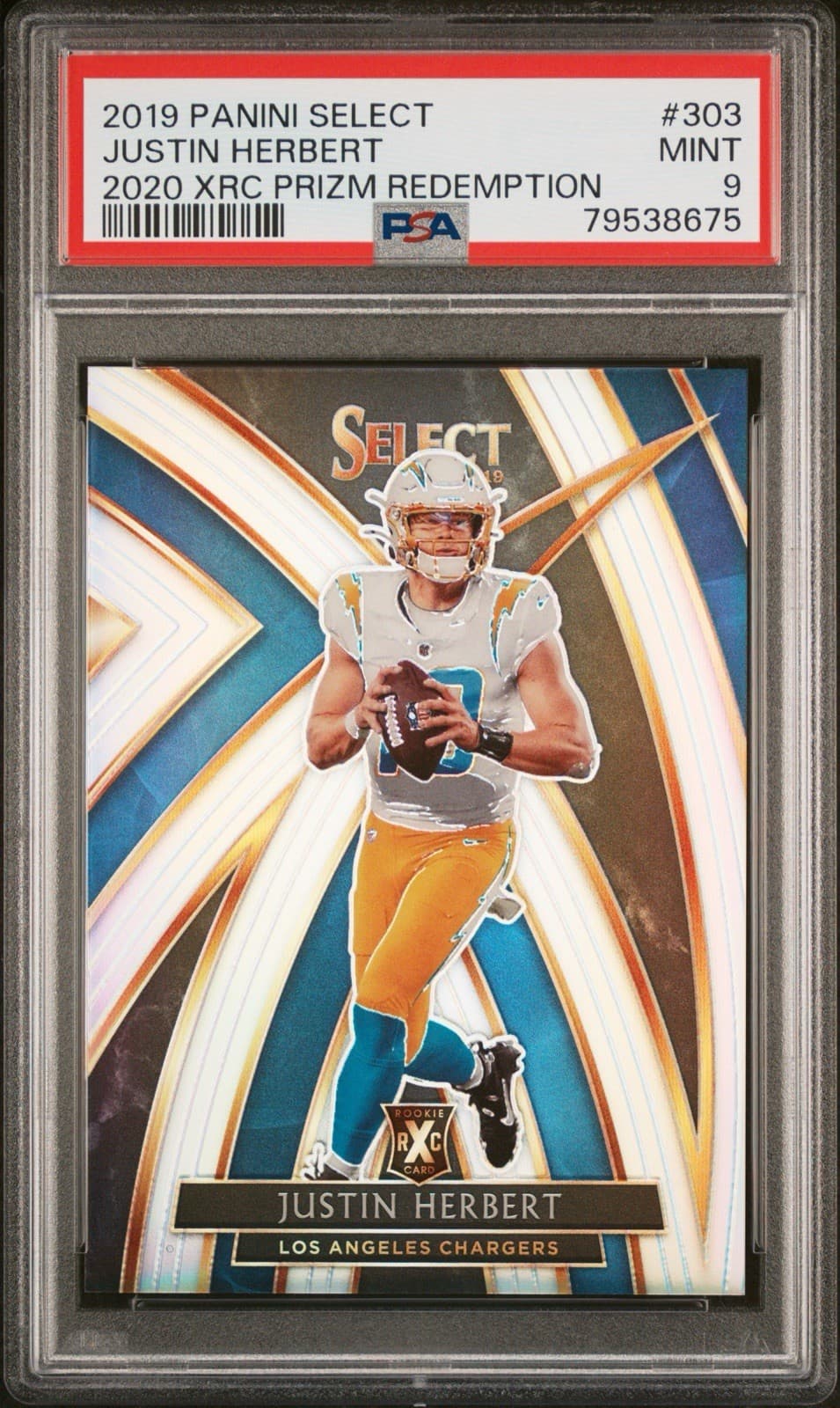 2019 Panini Select JUSTIN HERBERT XRC Prizm Redemption RC. PSA 9 MINT