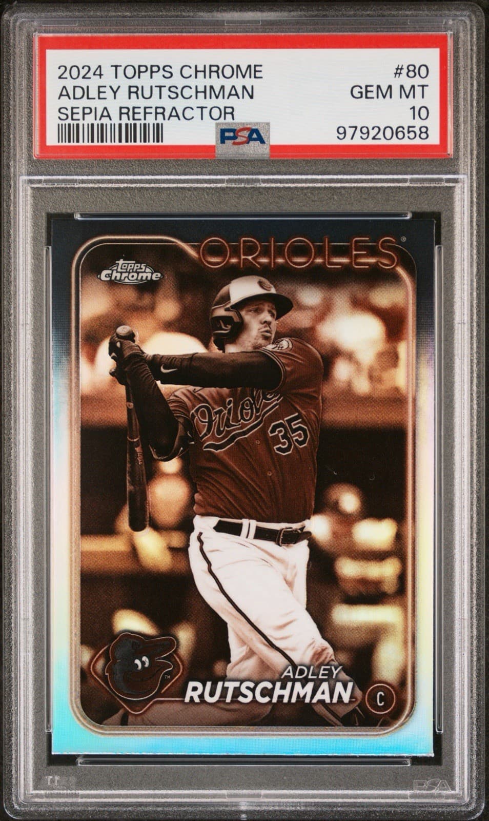 2024 Topps Chrome - Adley Rutschman #80 Sepia Refractor. PSA 10 GEM MT. Pop 4!