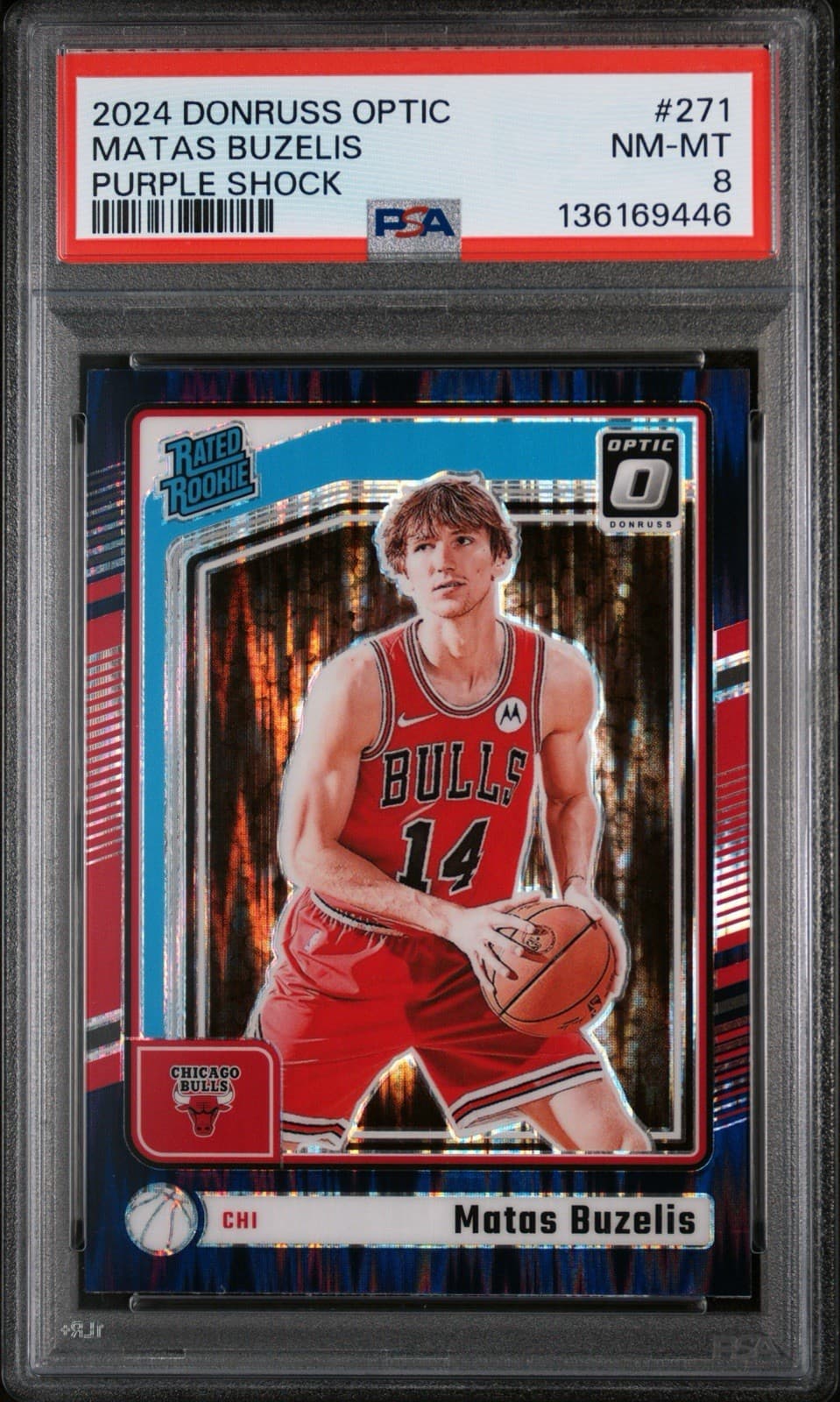 2024 Donruss Optic - Rated Rookie Matas Buzelis #271 Purple Shock (RC). PSA 8