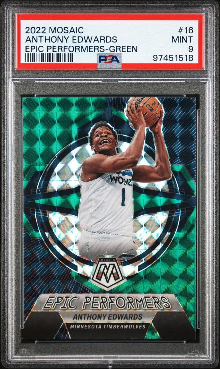 2022 Mosaic - Epic Performers Green Prizm #16 Anthony Edwards. PSA 9. Low Pop