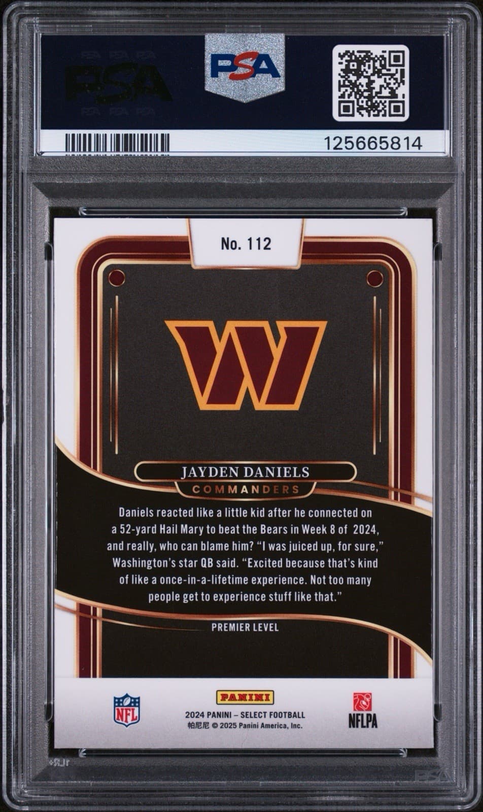 2024 Panini Select - Premier Level Jayden Daniels #112 (RC). PSA 9 Mint