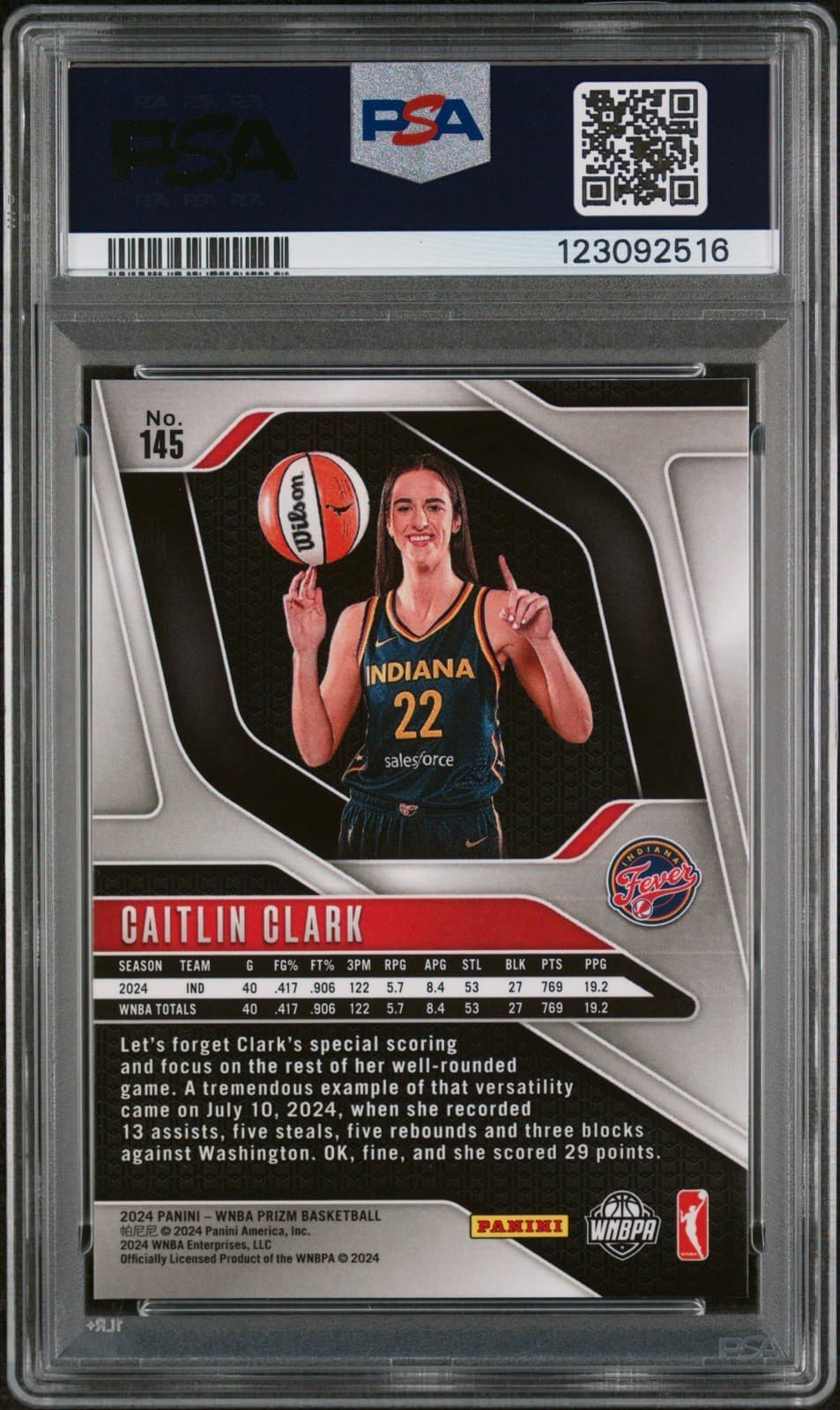 2024 Panini Prizm WNBA - Caitlin Clark #145 Ice (RC). PSA 10 GEM MT thumbnail 2