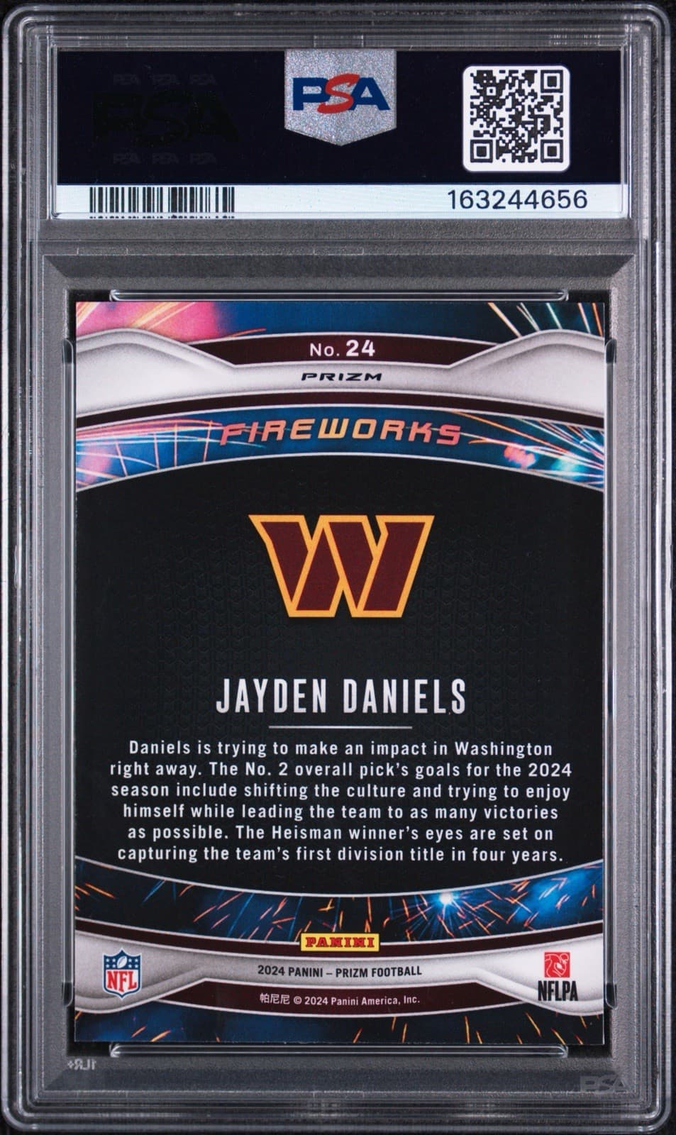 2024 Panini Prizm Jayden Daniels (RC) #24 Fireworks - Green Ice Prizm. PSA 10
