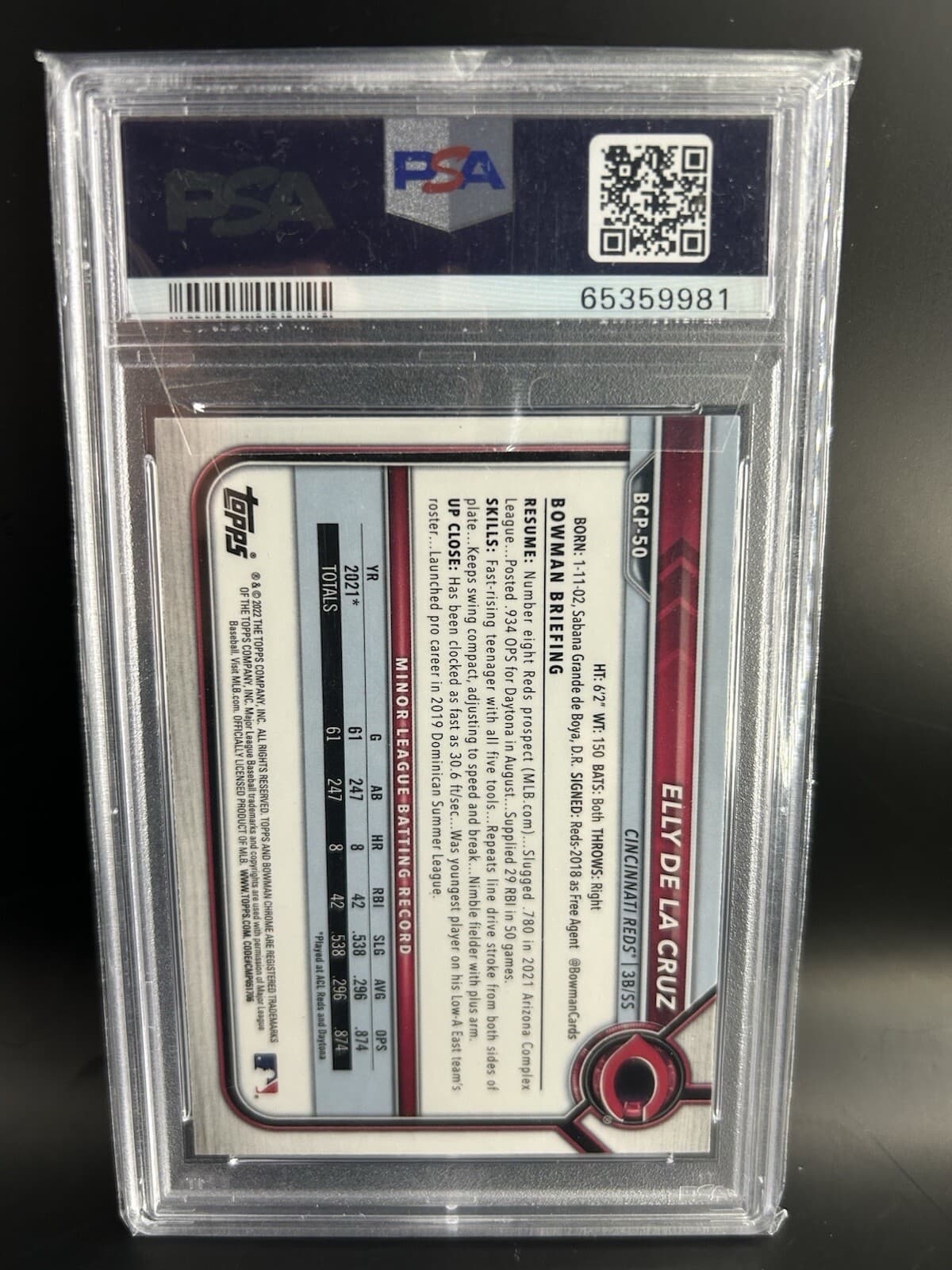 2022 Bowman - Chrome Prospects #BCP-50 Elly De La Cruz (RC). PSA 10.