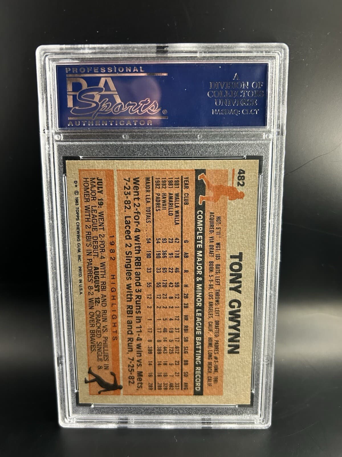 1983 Topps - #482 Tony Gwynn (RC). PSA 5.