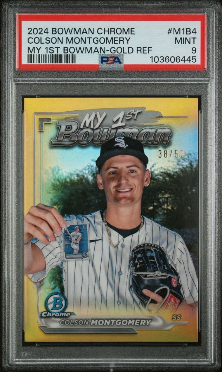 2024 Bowman Chrome Prospects Gold Refractor Colson Montgomery /50. PSA 9. Pop 2!