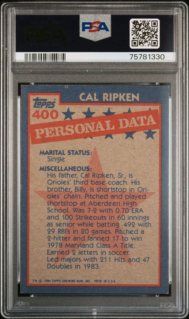 1984 Topps #400 Cal Ripken Jr. All-Star PSA 7 Baltimore Orioles HOF