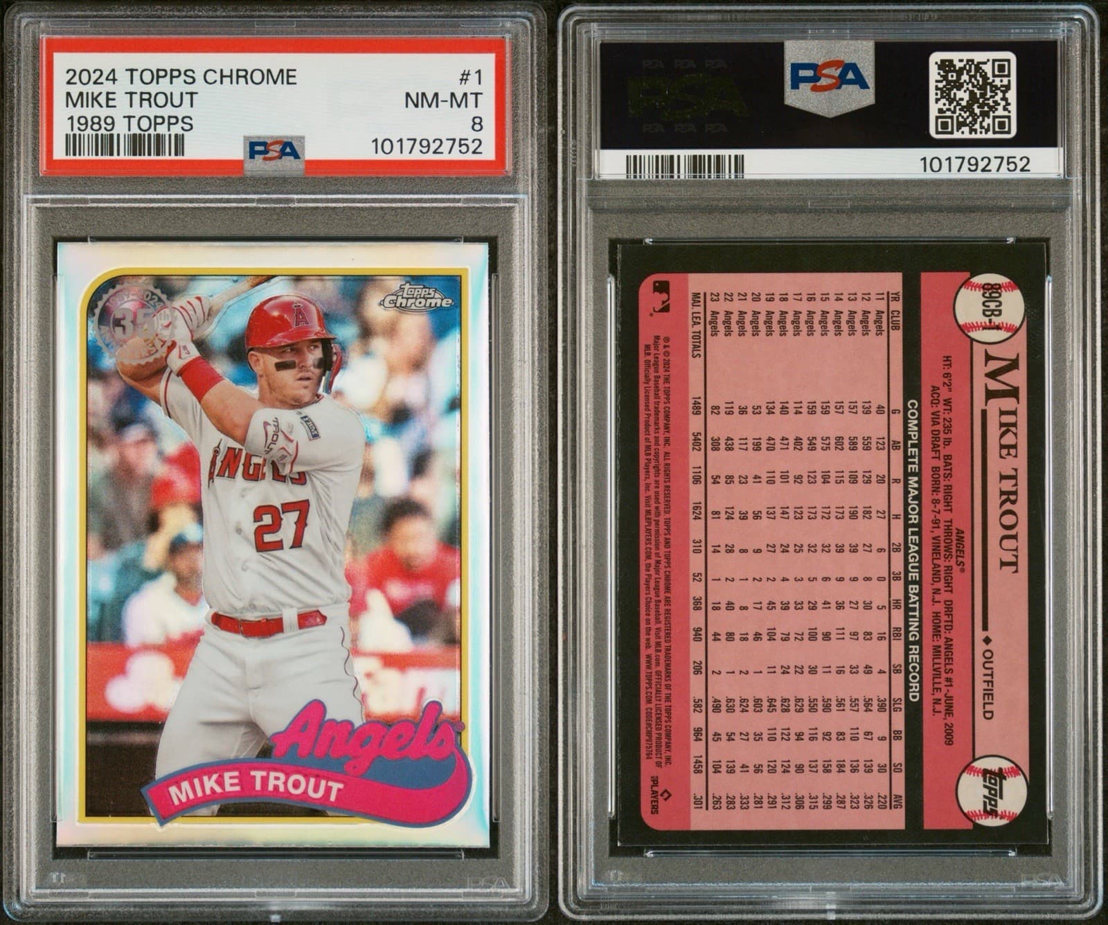 2024 Topps Chrome - 1989 Topps Baseball Mike Trout #89CB-1. PSA 8