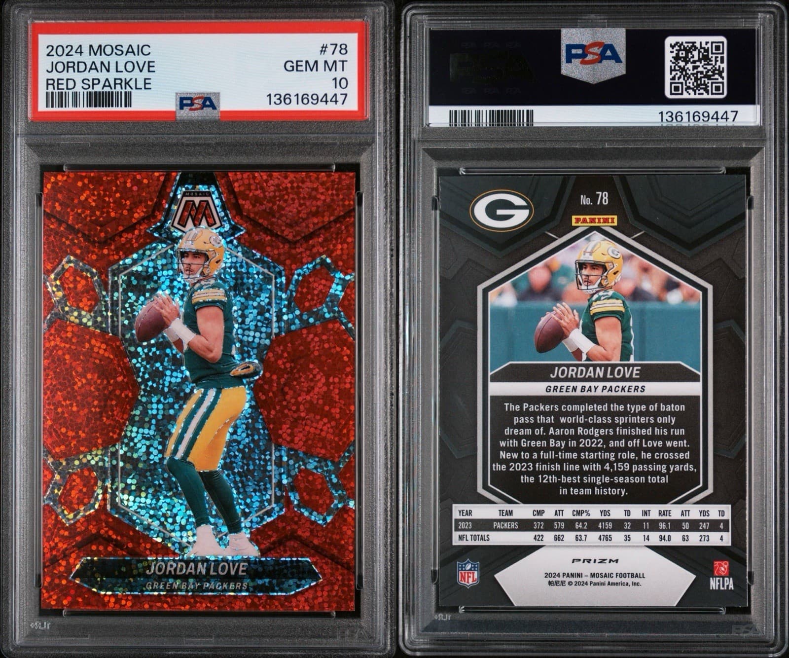 2024 Panini Mosaic - Jordan Love #78 Red Sparkle Prizm. PSA 10 GEM MT. Pop 1!