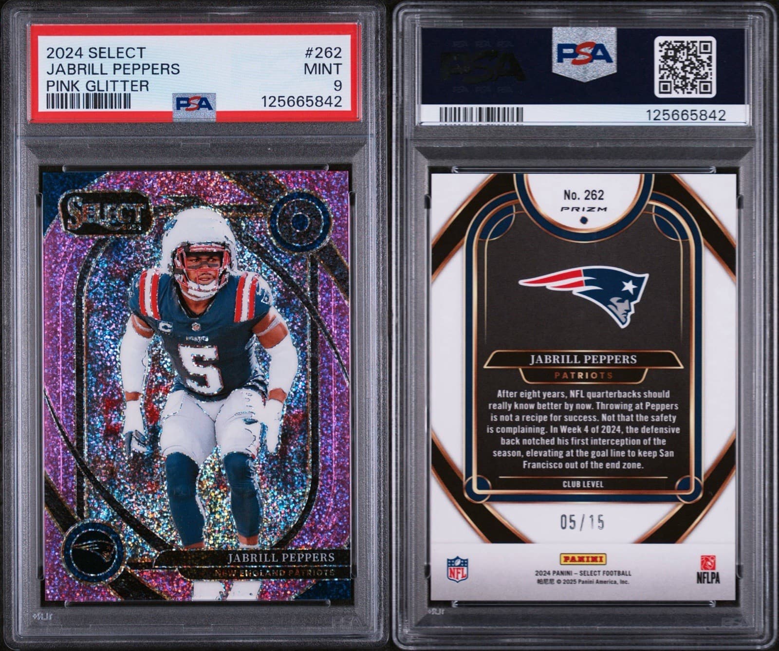 2024 Select Club Level - Jabrill Peppers Pink Glitter 5/15 (Jersey Match). PSA 9