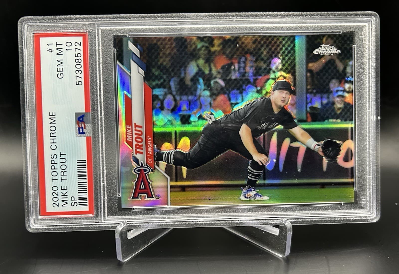2020 Topps Chrome Mike Trout SP Black Uniform Image Variation Refractor. PSA 10