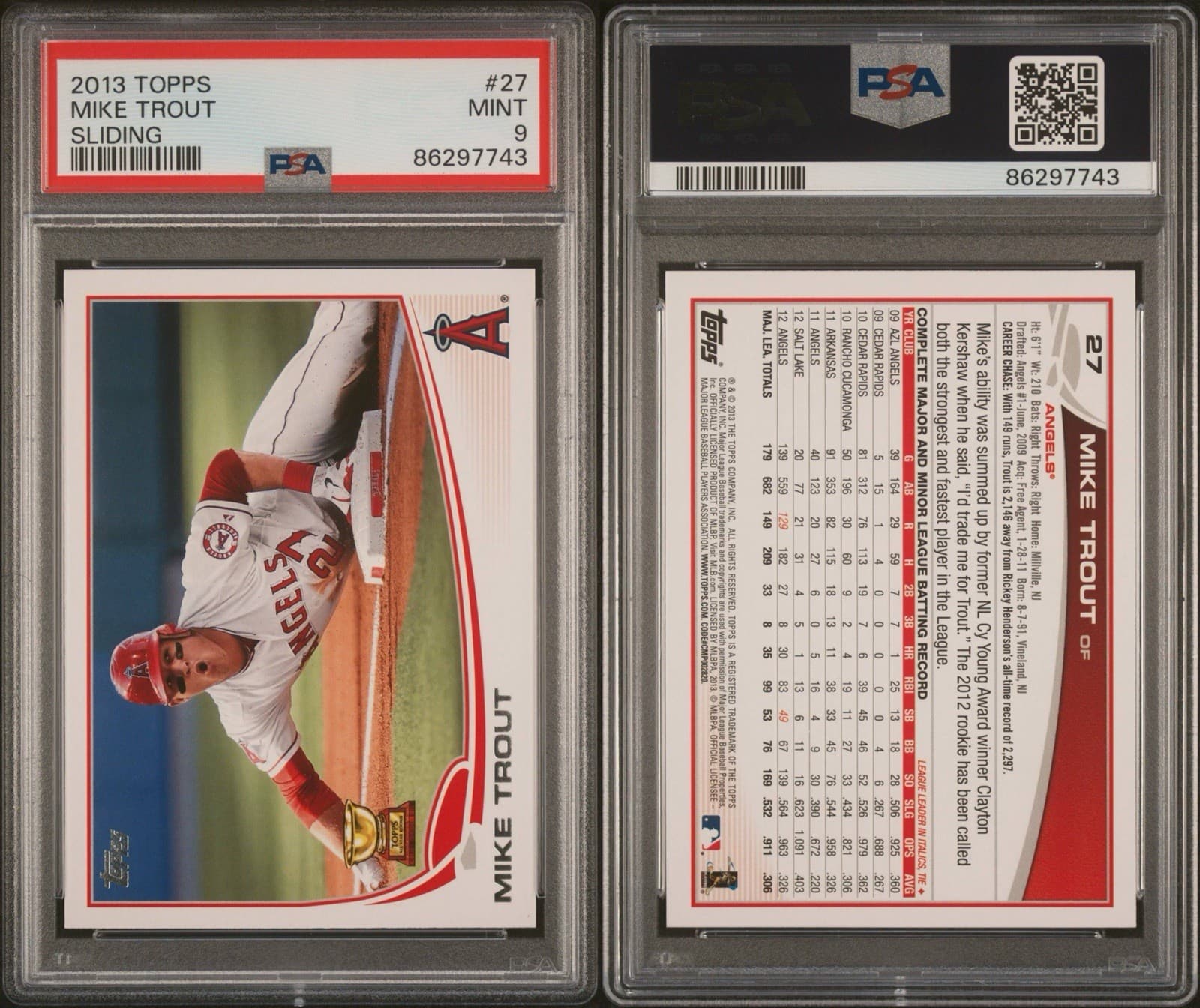 2013 Topps - Mike Trout #27 Sliding. PSA 9 Mint.