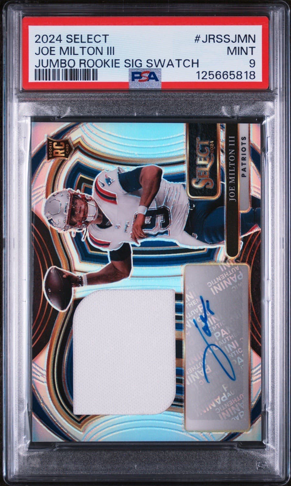 2024 Select - Jumbo Rookie Signature Swatches - Joe Milton III (RC) /199. PSA 9