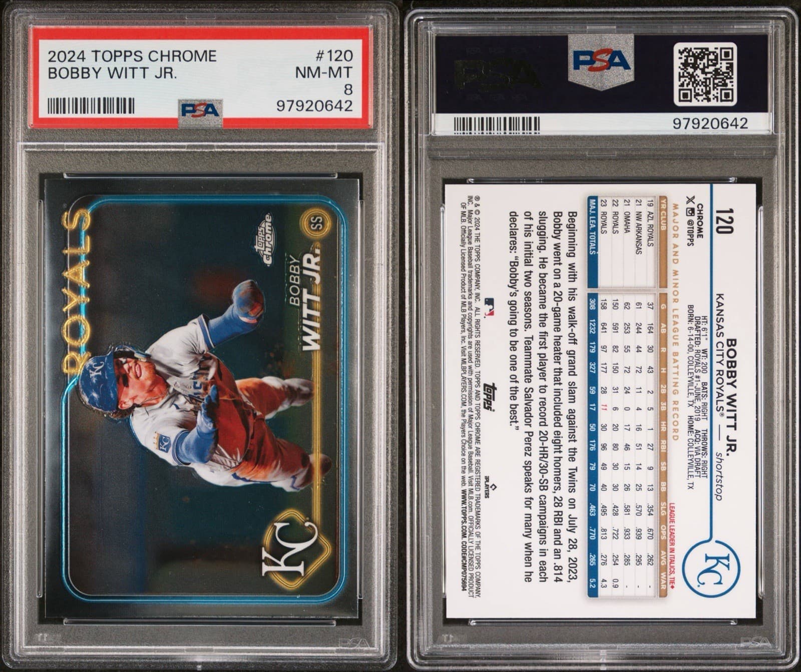 2024 Topps Chrome - Bobby Witt Jr. #120. PSA 8.