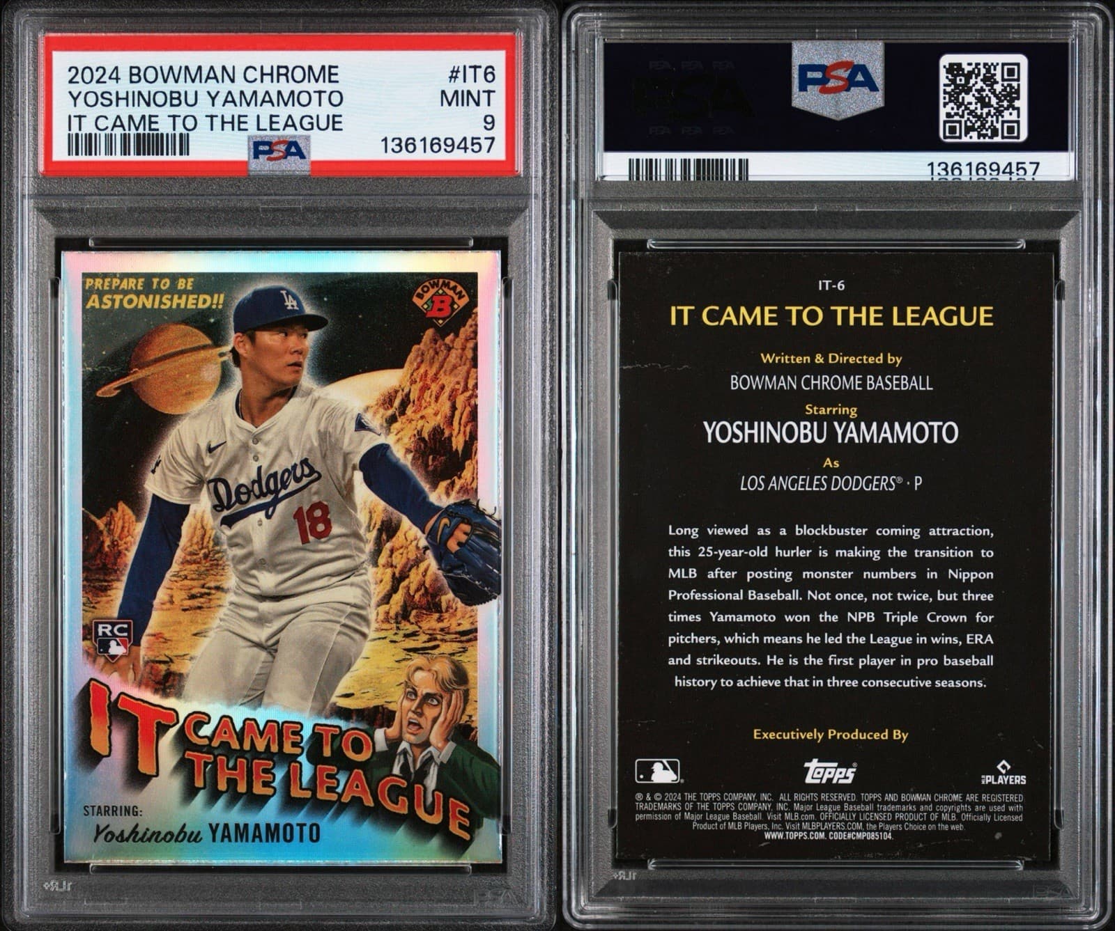2024 Bowman Chrome It Came To The League #IT6 Yoshinobu Yamamoto. PSA 9 MINT