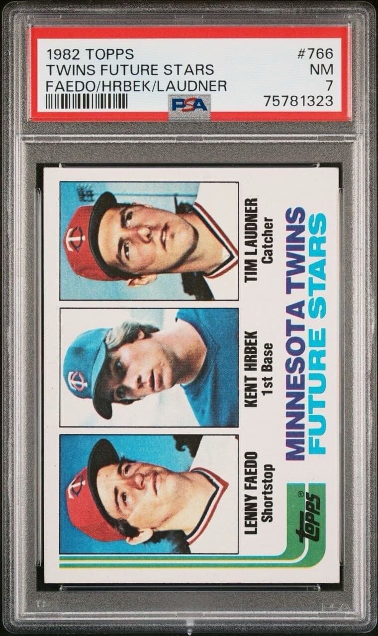1982 TOPPS TWINS FUTURE STARS FAEDO/HRBEK/LAUDNER #766 NM 7 PSA