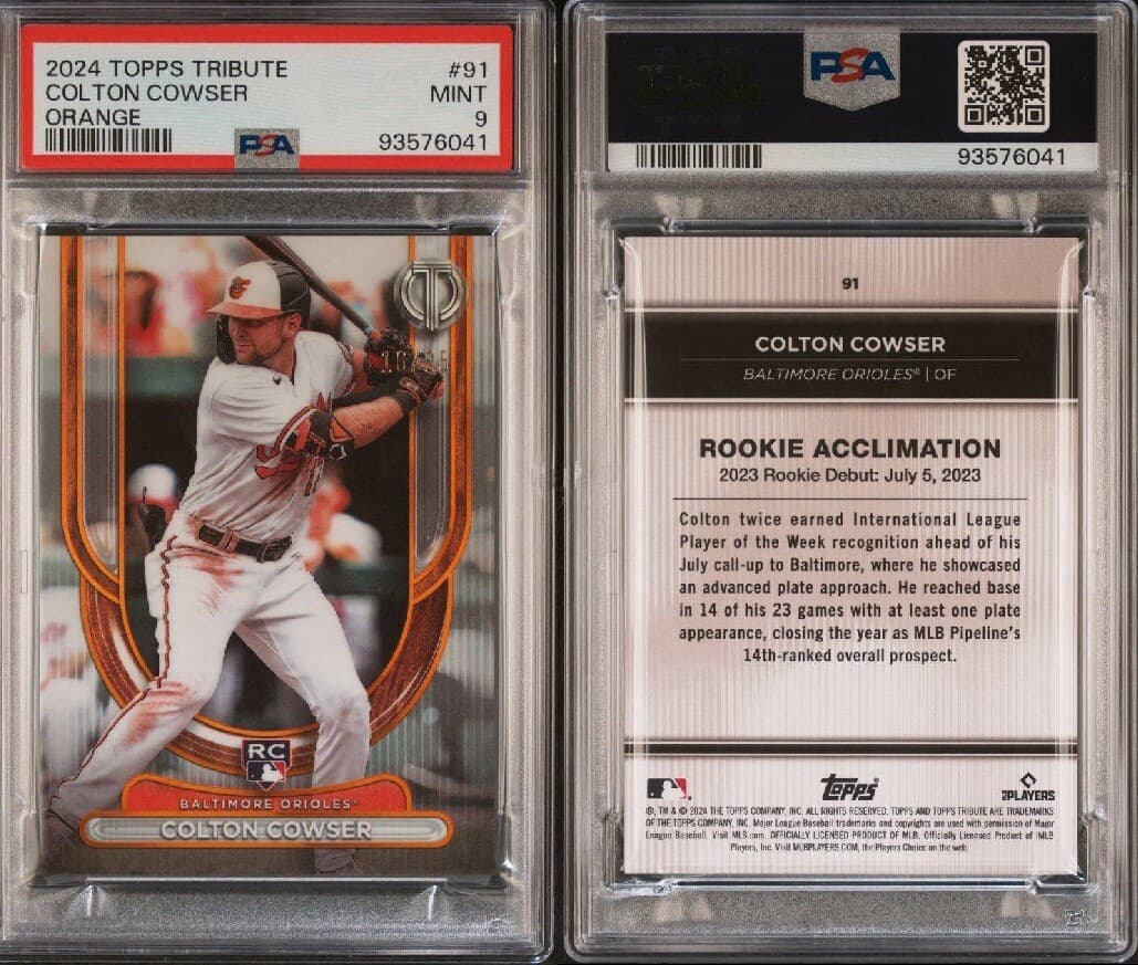 2024 Topps Tribute Colton Cowser RC Orange (Color Match) 16/25 . PSA 9. Pop 1