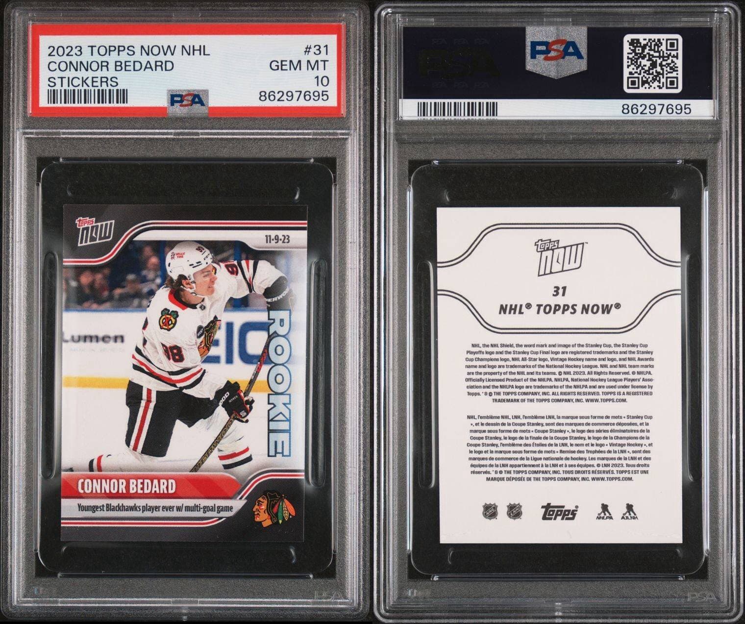 2023 Topps Now NHL Connor Bedard RC Stickers #31 PSA 10 