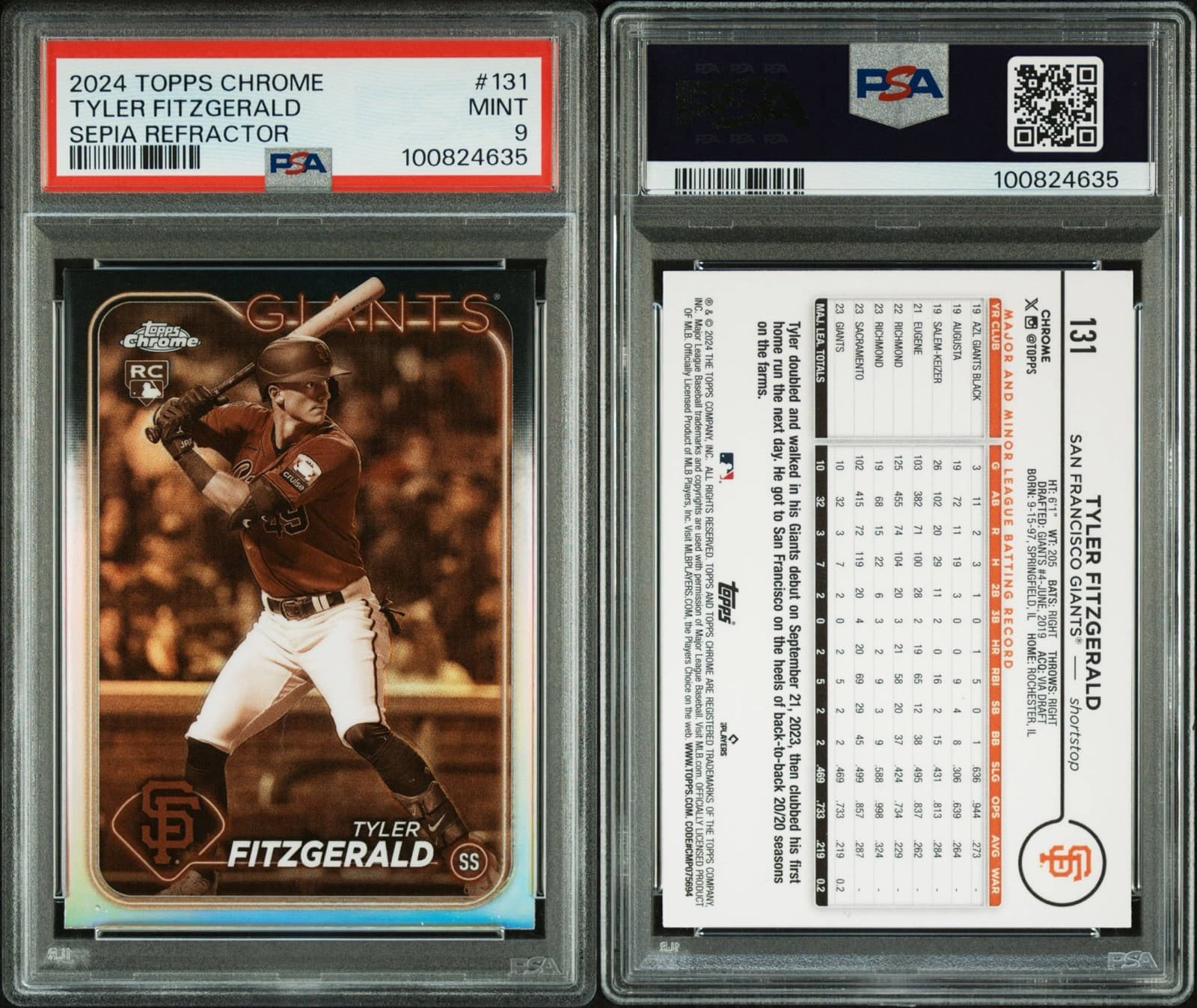 2024 Topps Chrome - Sepia Refractor #131 Tyler Fitzgerald (RC). PSA 9. Pop 4
