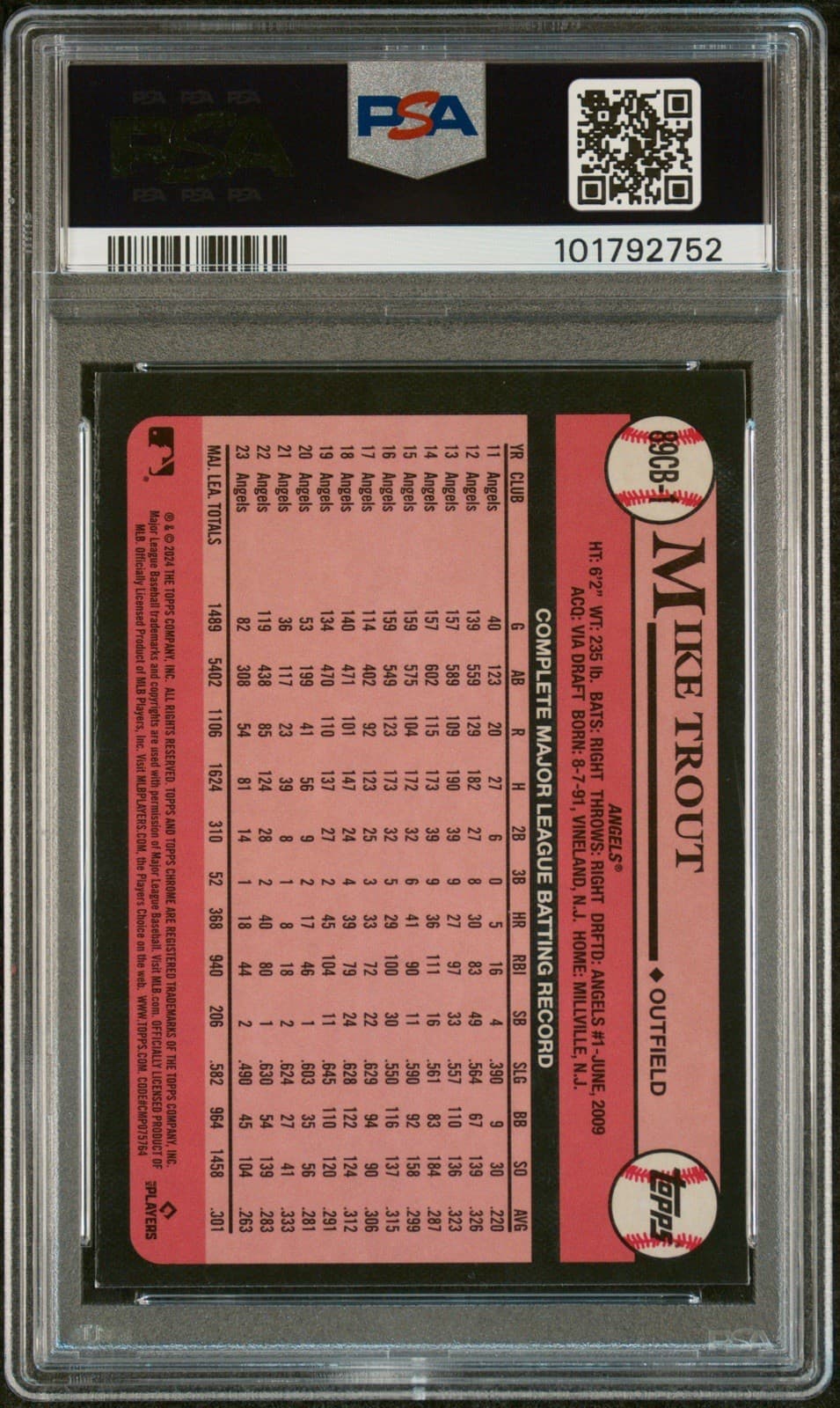 2024 Topps Chrome - 1989 Topps Baseball Mike Trout #89CB-1. PSA 8