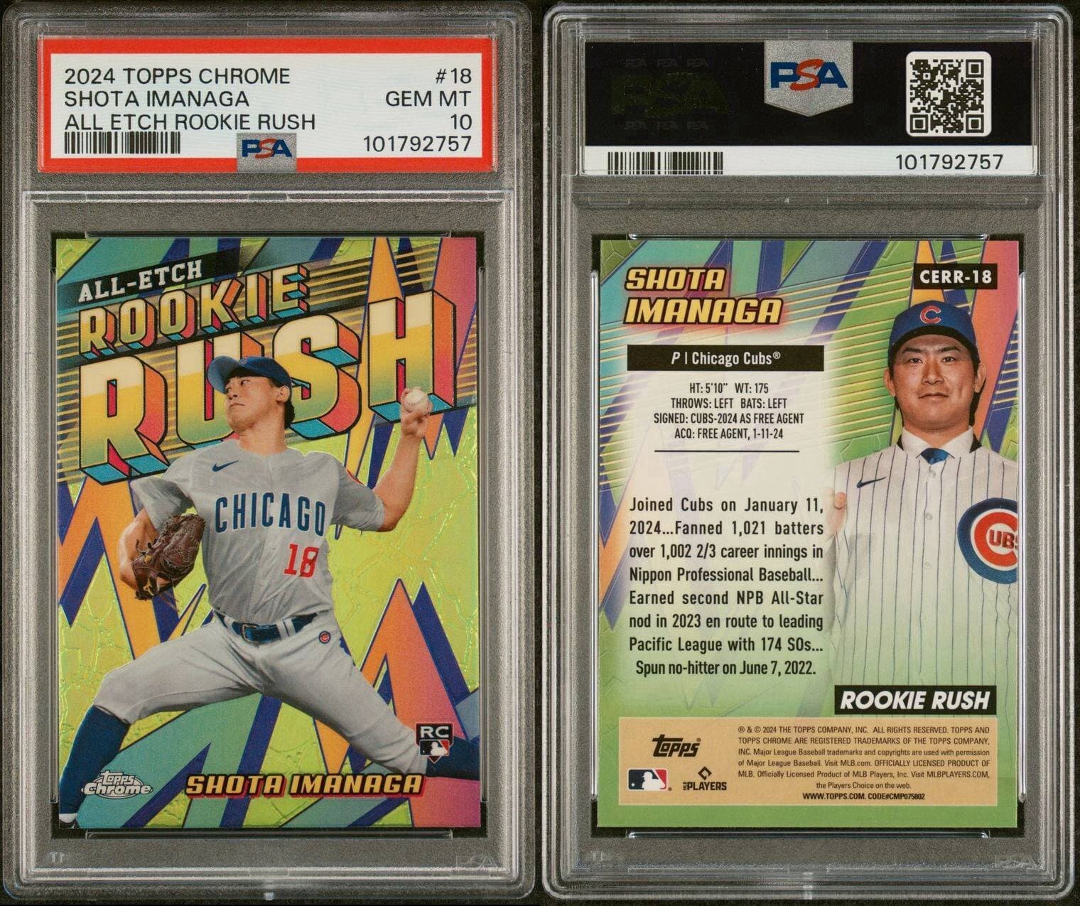 2024 Topps Chrome - All-Etch Rookie Rush Shota Imanaga (RC). PSA 10. Pop 86.