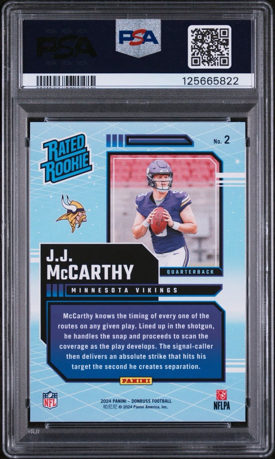 2024 Panini Donruss - Rated Rookie Retro J.J. McCarthy #2 (RC). PSA 10 GEM MT