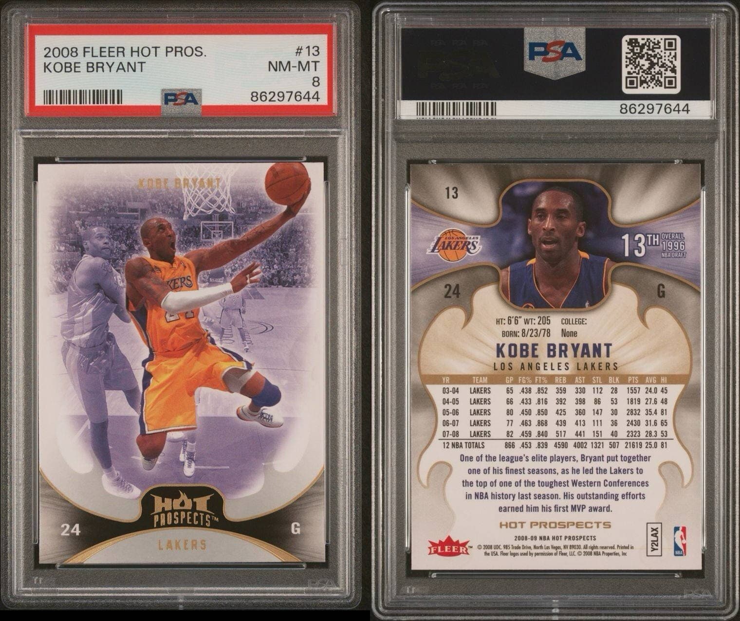 2008 Fleet Hot Prospects Kobe Bryant #13 PSA 8 