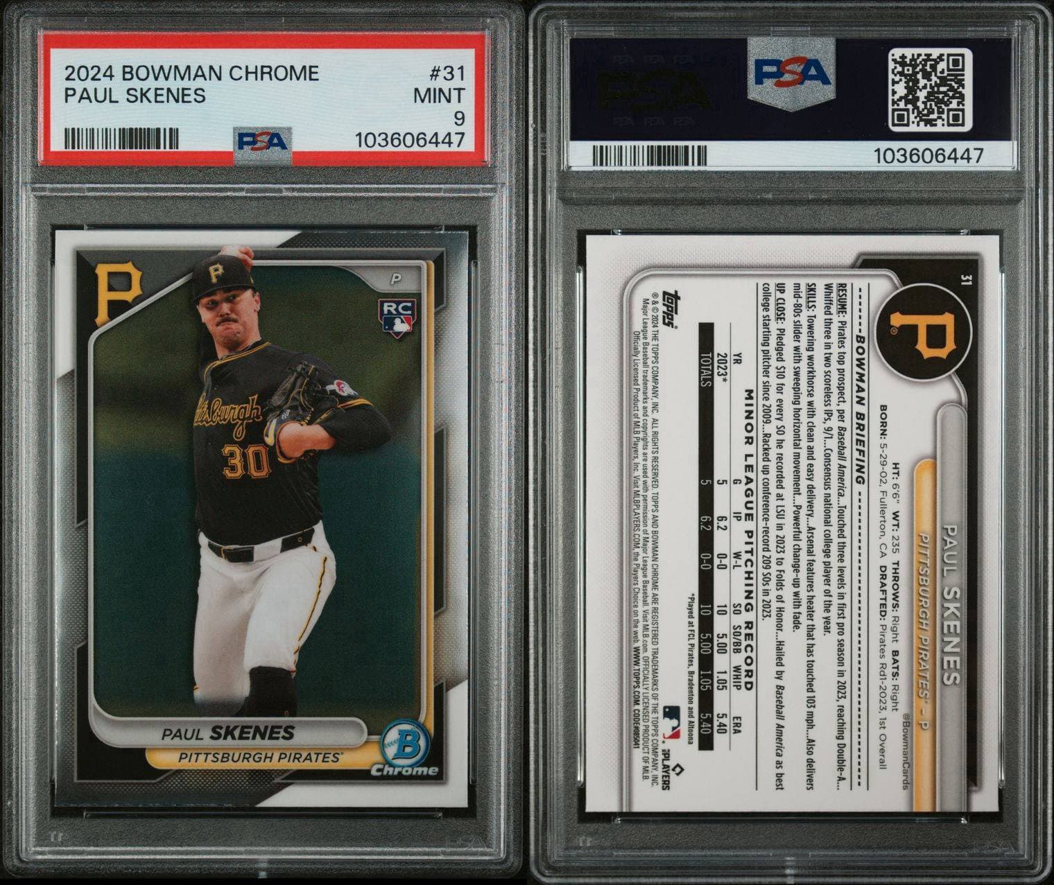 2024 Bowman Chrome - #31 Paul Skenes (RC). PSA 9