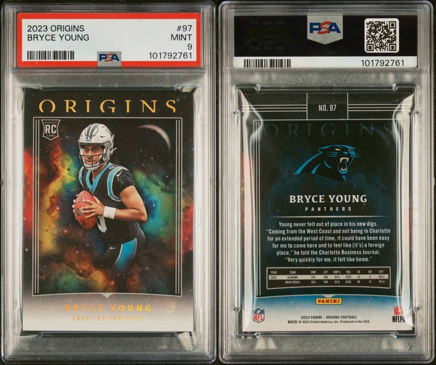2023 Panini Origins - #97 Bryce Young (RC). PSA 9. Pop 21.
