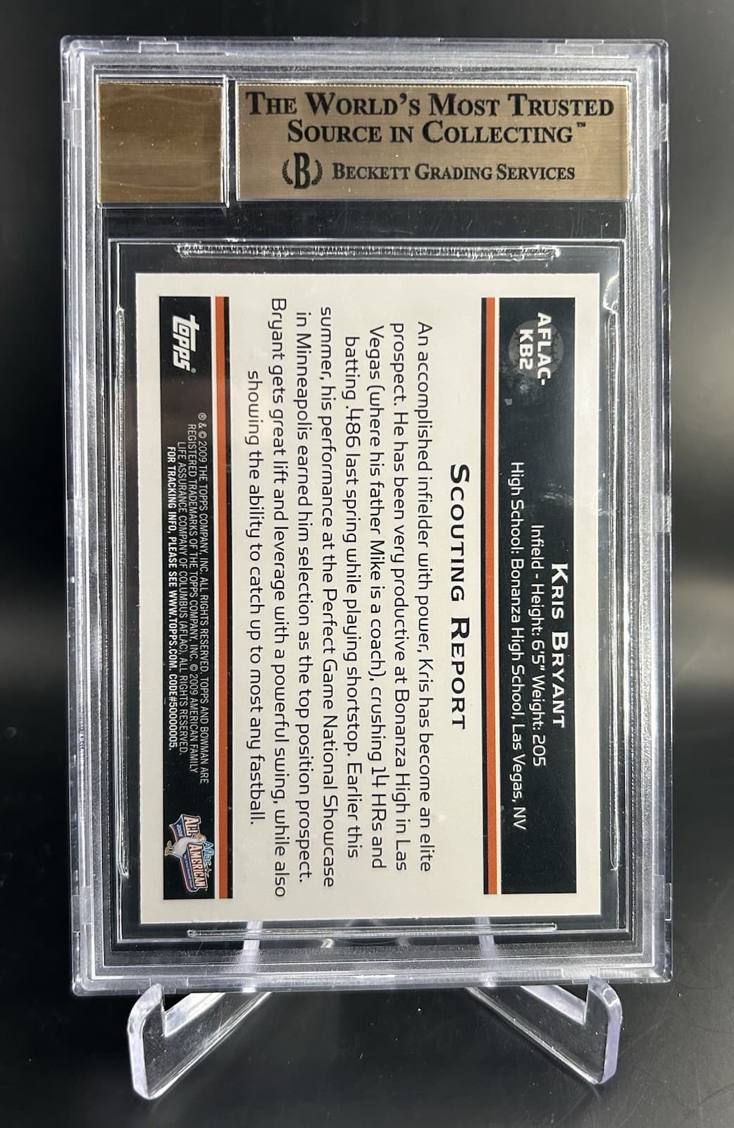 2009 Bowman Aflac All-American Kris Bryant #AFLAC-KB2 Auto /235 (RC) BGS 9.5/10