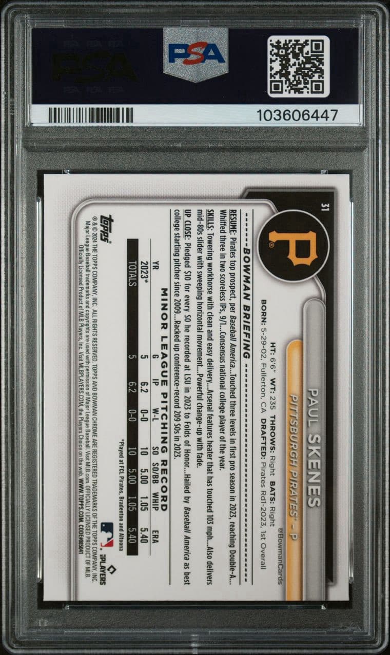 2024 Bowman Chrome - #31 Paul Skenes (RC). PSA 9