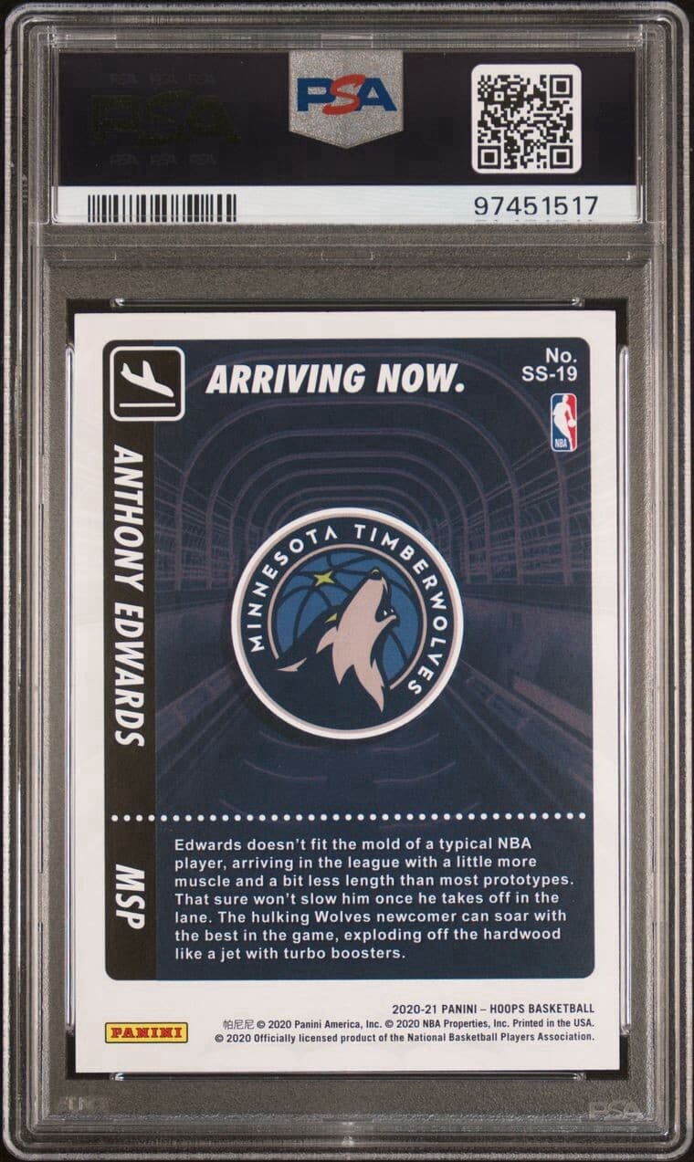 2020 Panini Hoops Anthony Edwards (RC) #19 Arriving Now. PSA 8 NM-MT