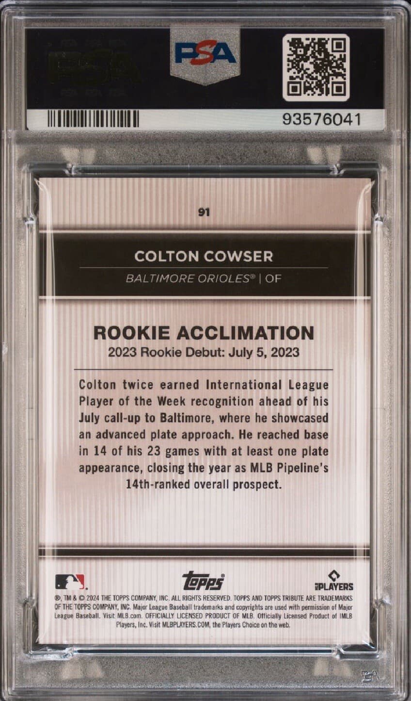 2024 Topps Tribute Colton Cowser RC Orange (Color Match) 16/25 . PSA 9. Pop 1