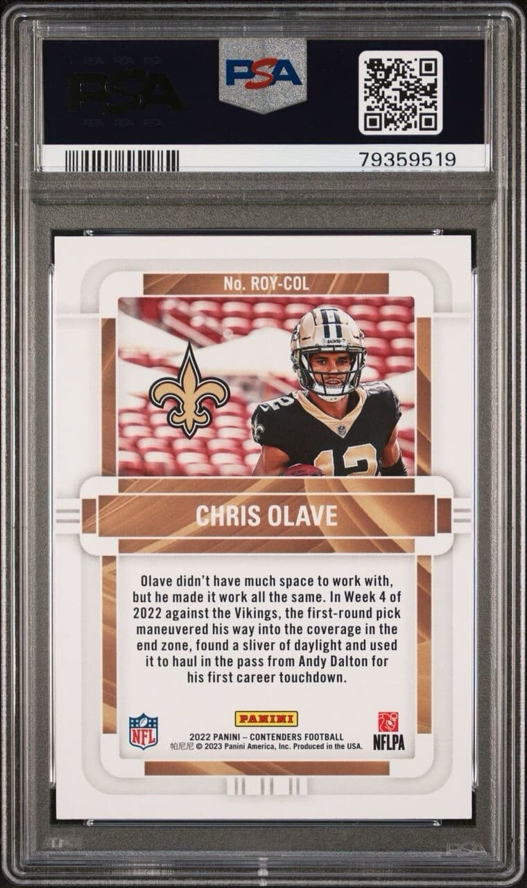 2022 Contenders Chris Olave ROTY Contenders-Platinum /10 #ROYCOL PSA 9