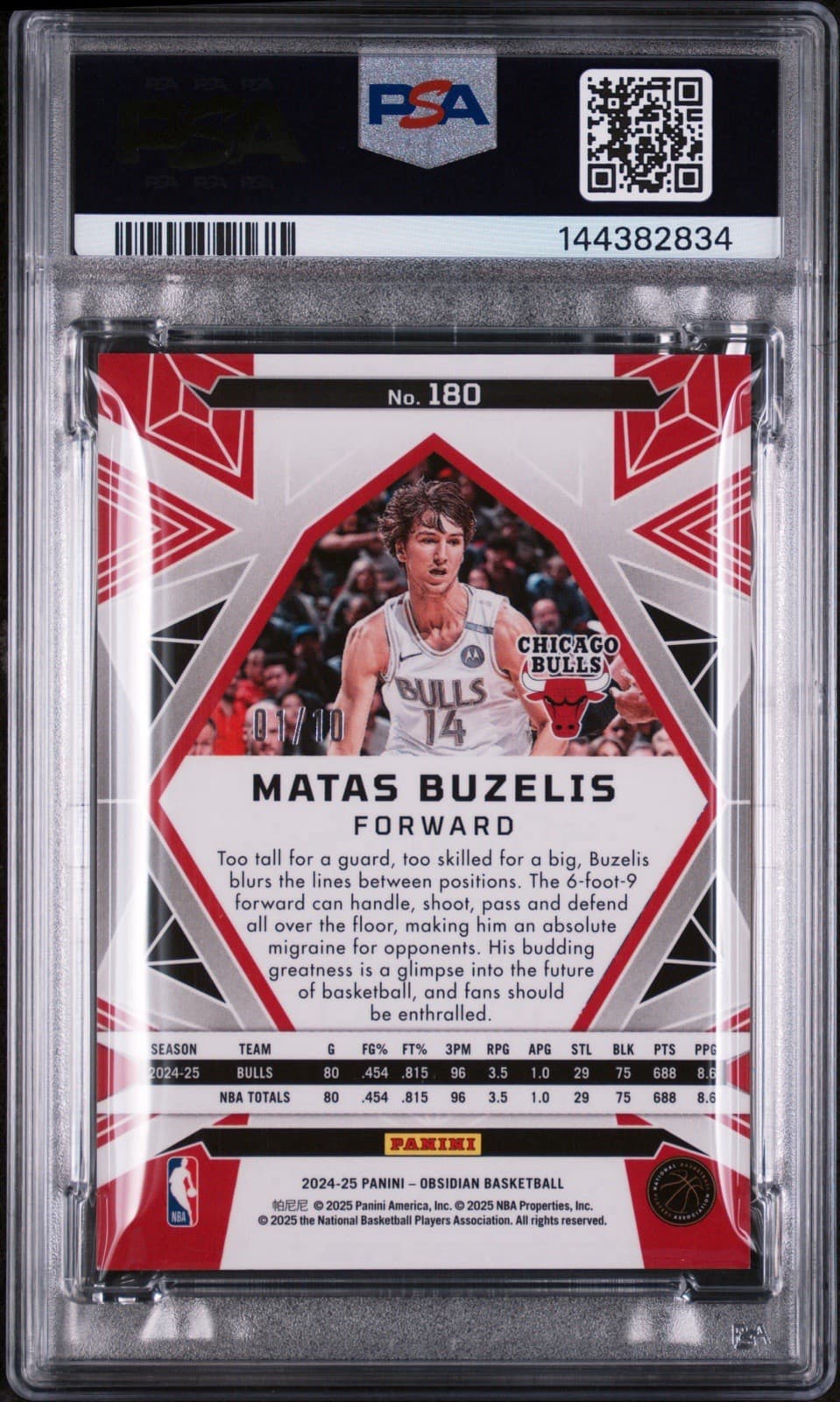 2024 Obsidian Matas Buzelis (RC) #180 Electric Etch Gold Flood 01/10. PSA 9 MINT