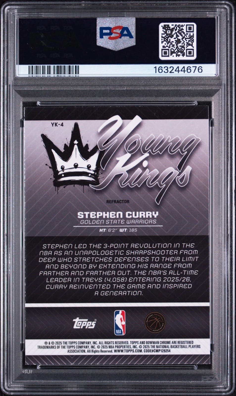 2025 Bowman Chrome - Stephen Curry Young Kings Refractor #YK-4. PSA 9 MINT