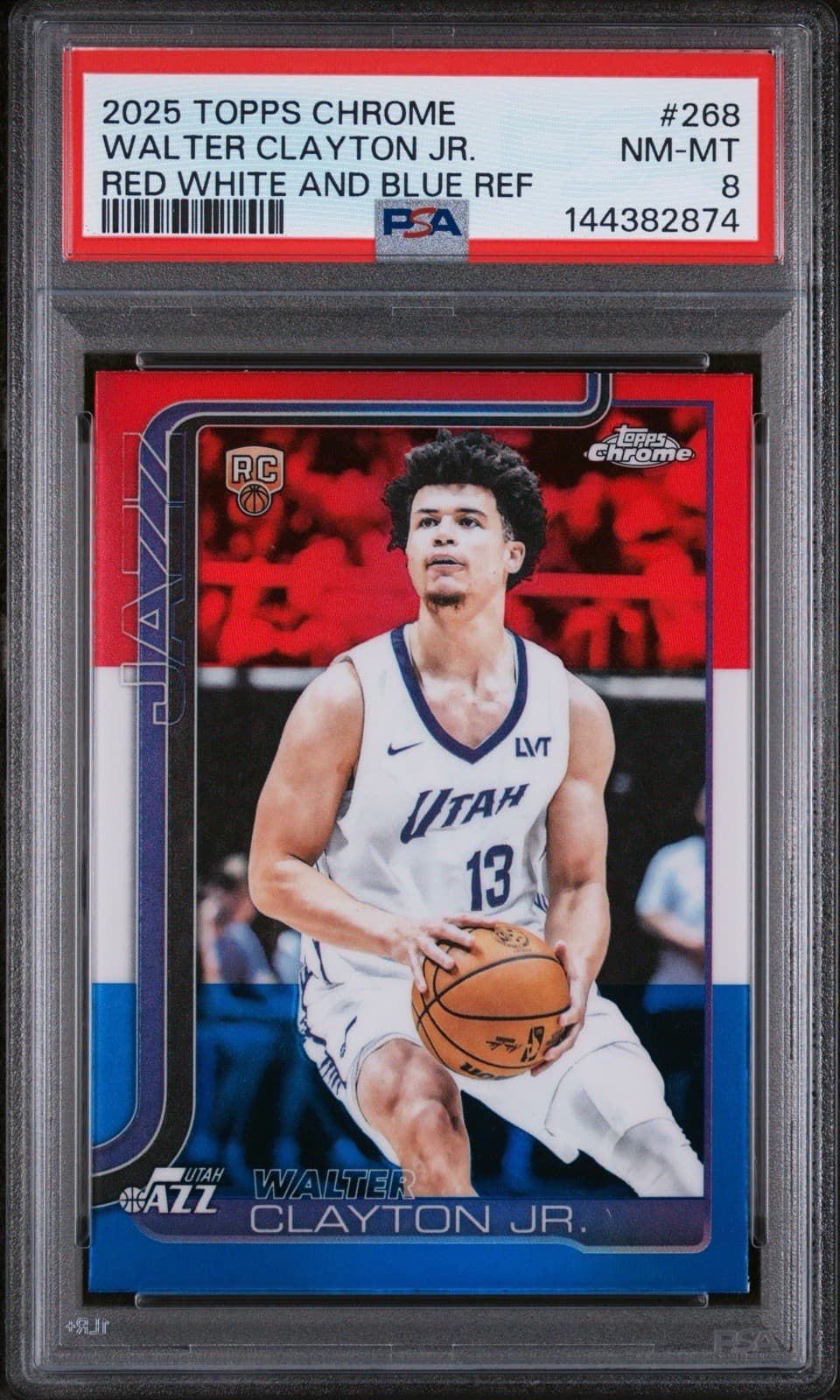 2025-26 Topps Chrome - Walter Clayton Jr. Red White & Blue Refractor (RC). PSA 8