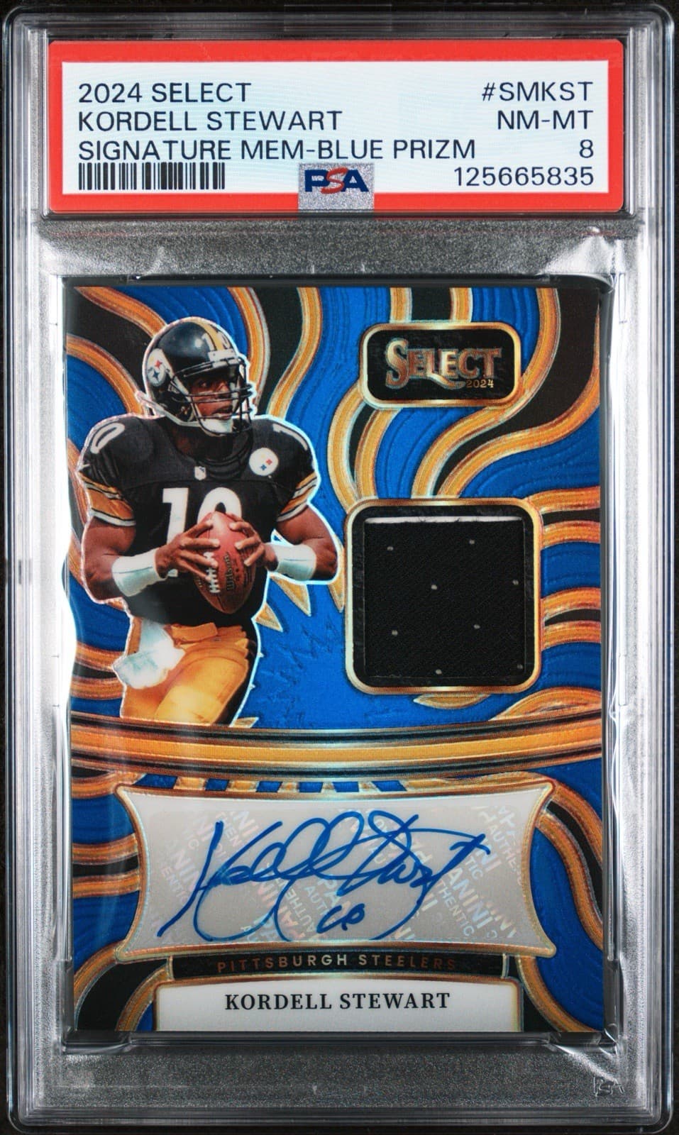 2024 SELECT SIGNATURE MEMORABILIA KORDELL STEWART BLUE PRIZM 75/75. PSA 8