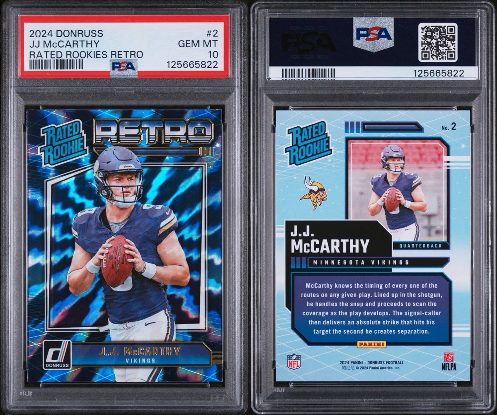 2024 Panini Donruss - Rated Rookie Retro J.J. McCarthy #2 (RC). PSA 10 GEM MT