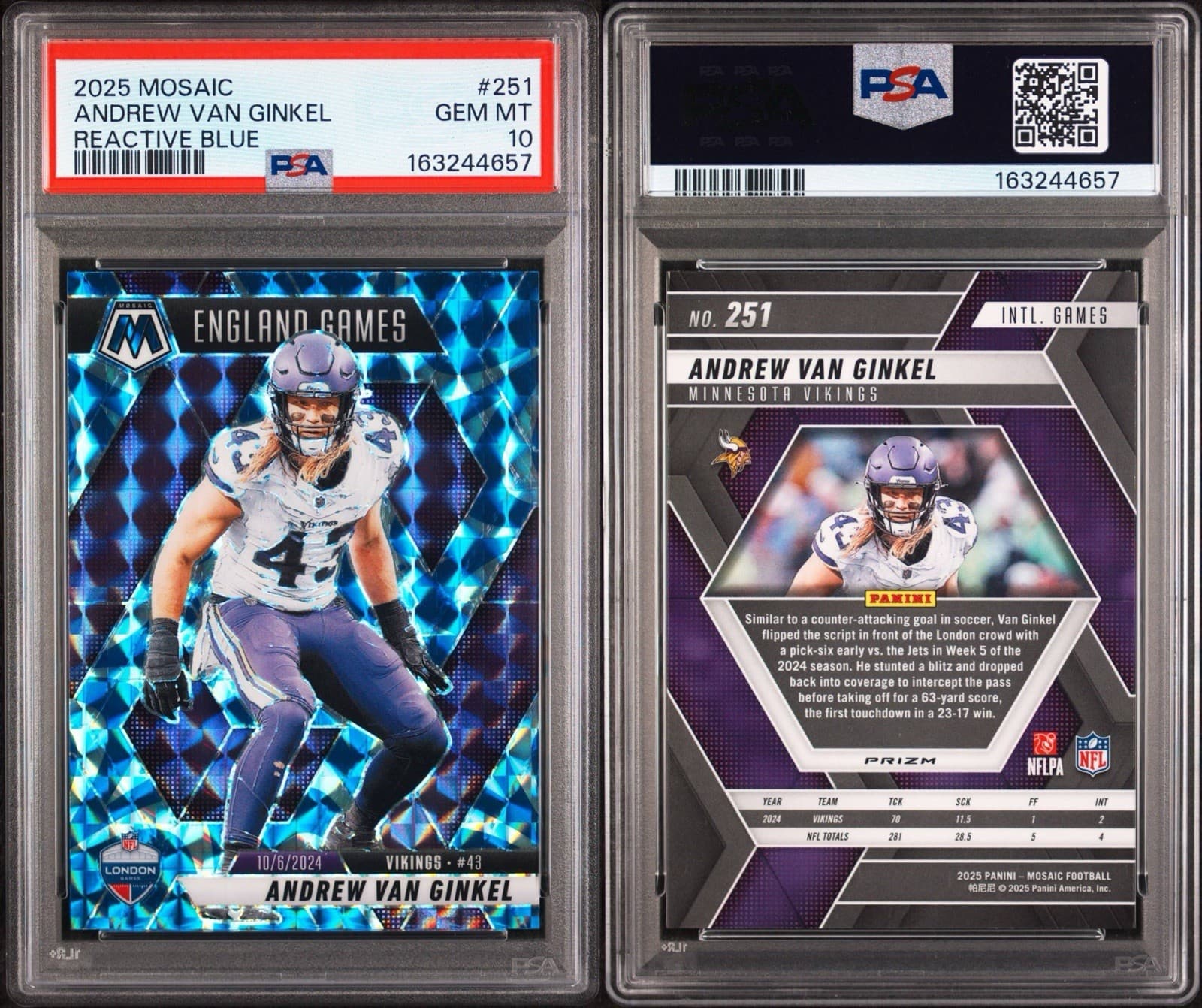2025 Mosaic - International Games Andrew Van Ginkel #251 Reactive Blue. PSA 10