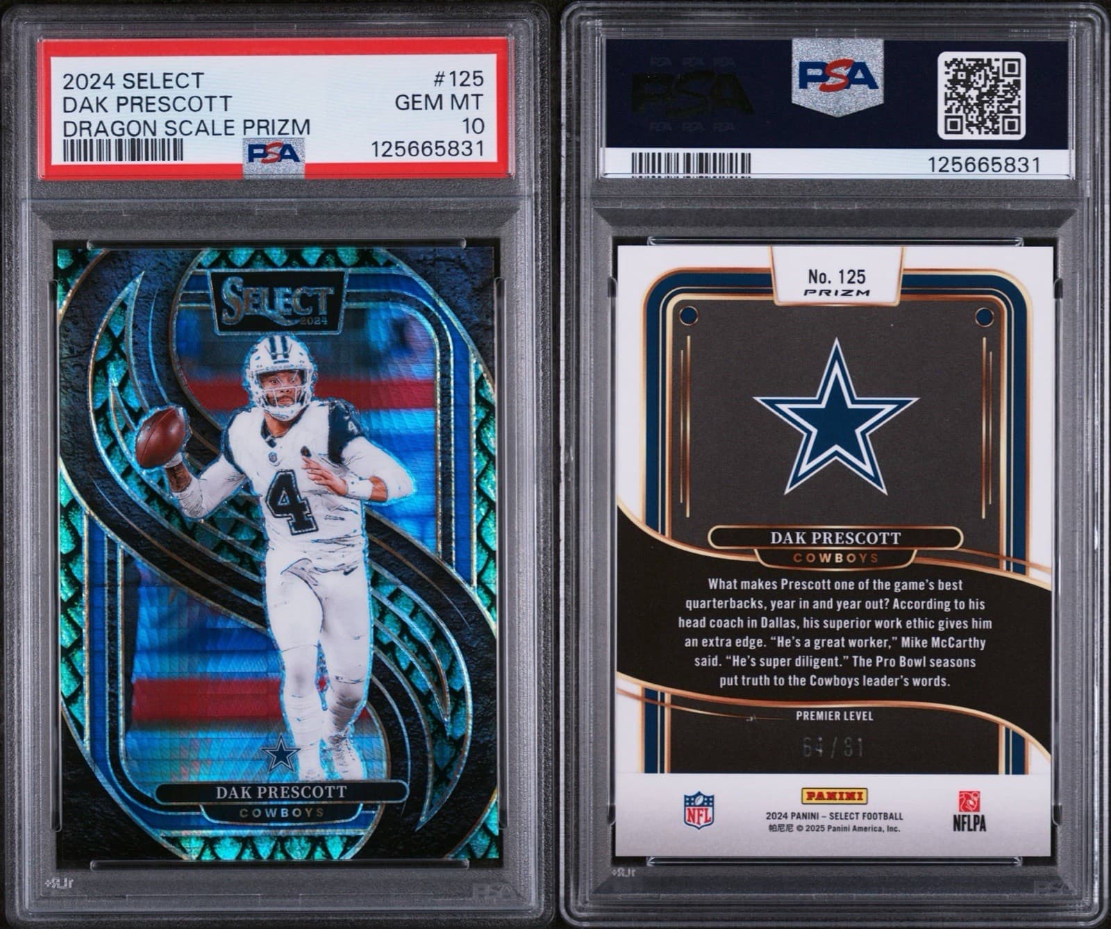 2024 Panini Select - Premier Level Dak Prescott Dragon Scale Prizm /81. PSA 10!