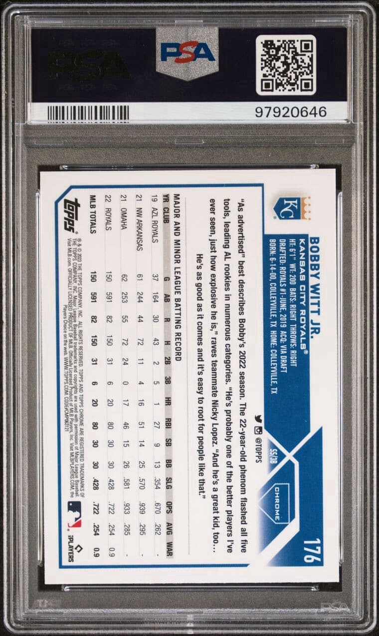 2023 Topps Chrome BOBBY WITT JR.  Rookie Cup #176 PSA 10