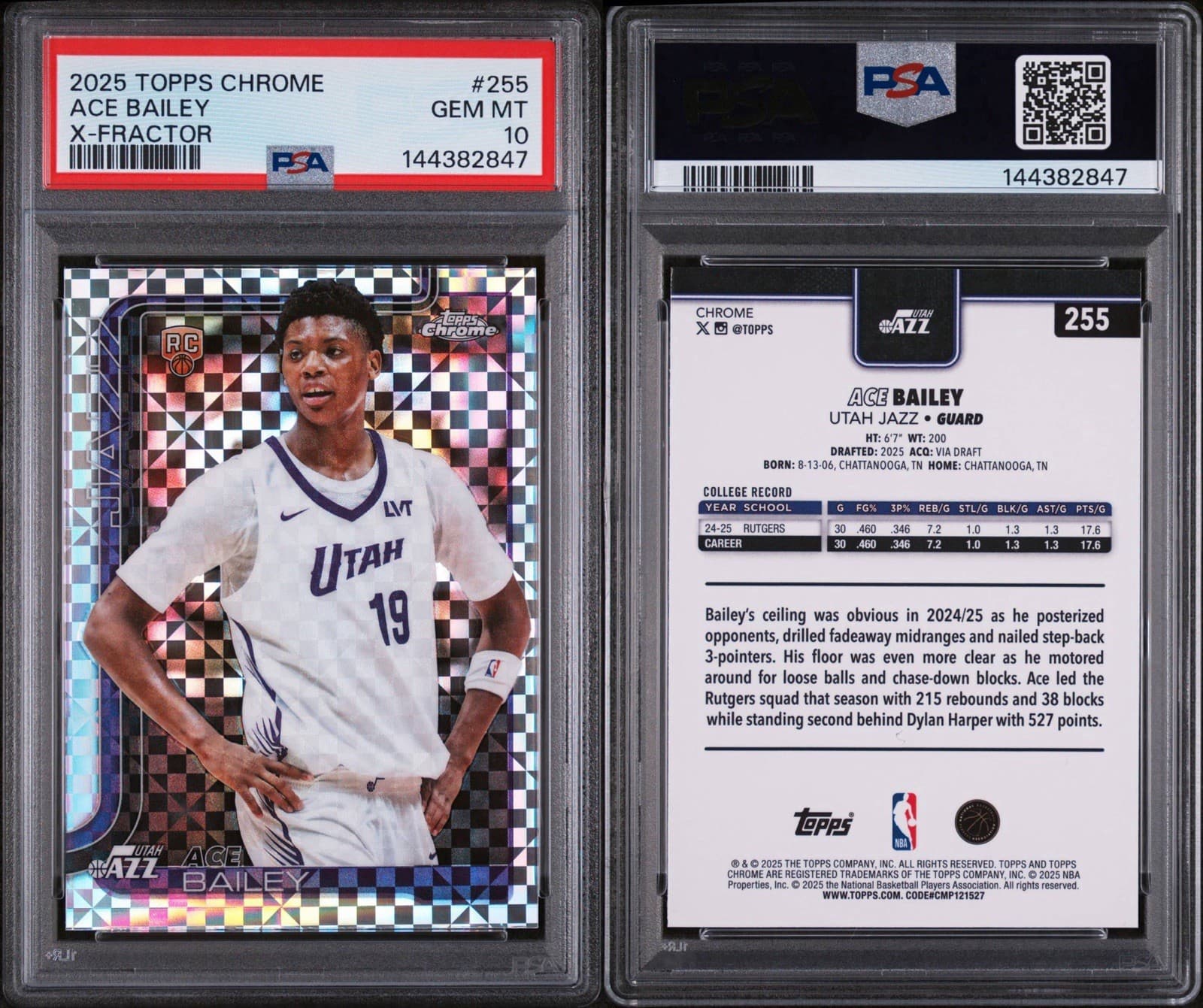 2025-26 Topps Chrome - Ace Bailey #255 X-Fractor (RC). PSA 10 GEM MT