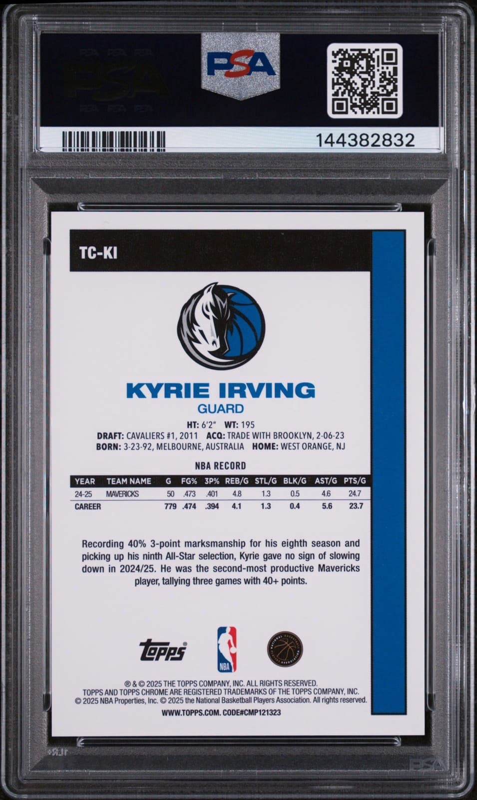 2025 Topps Chrome Kyrie Irving #TC-KI Silver Pack Gold /50. PSA 10 GEM MT. Pop 3