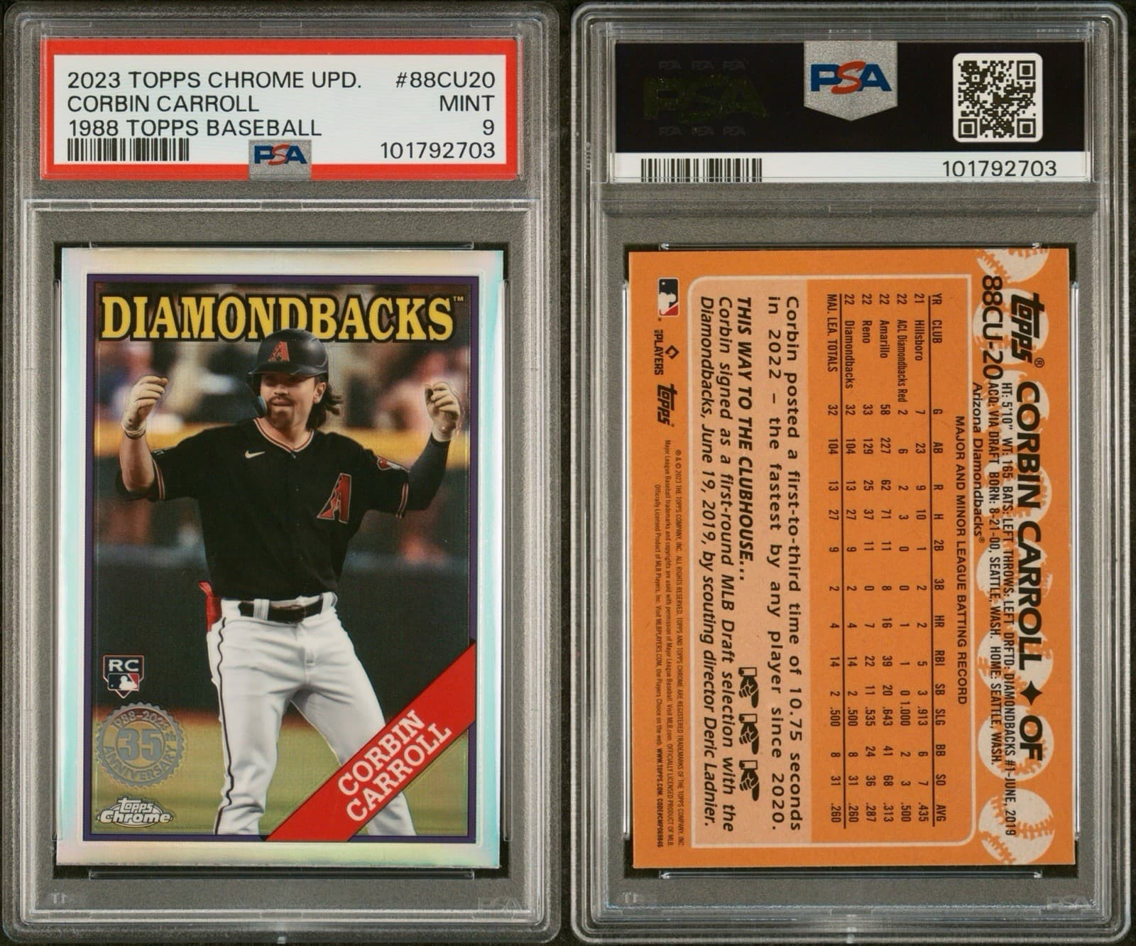 2023 Topps Chrome Update - 1988 Topps Baseball Corbin Carroll #88CU-20. PSA 9.