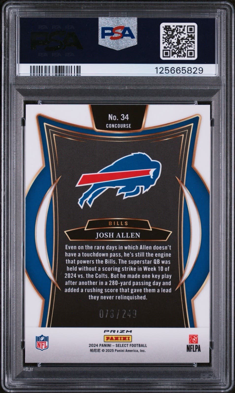 2024 Panini Select Concourse Josh Allen Blue Prizm /249. Color Match. PSA 9 MINT
