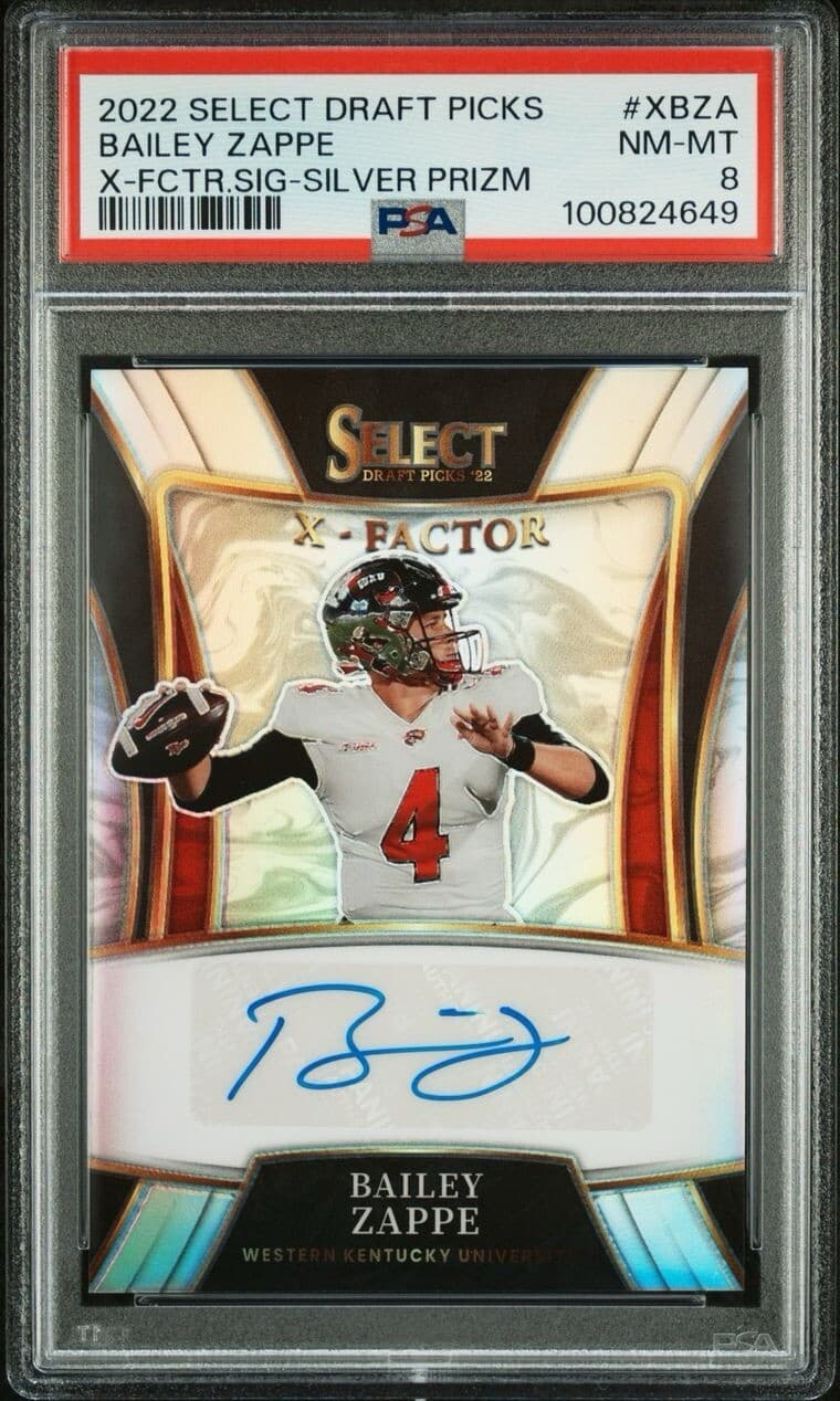 2022 Select Draft Picks Bailey Zappe #XBZA Silver X-Factor Auto PSA 8. Pop 2!