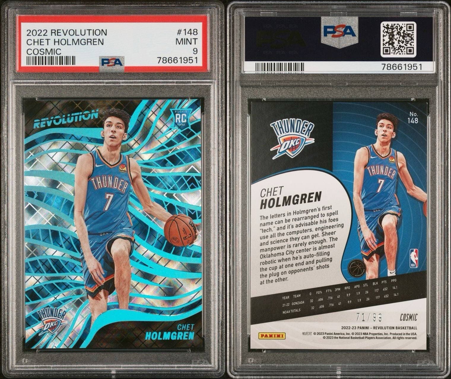 2022-23 Panini Revolution Rookie Cosmic /99 Chet Holmgren #148 PSA 9